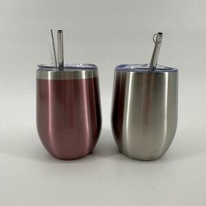Stainless Steel Tumbler Set Rose Gold Silver Stemless Wine Glass Mug With Lids